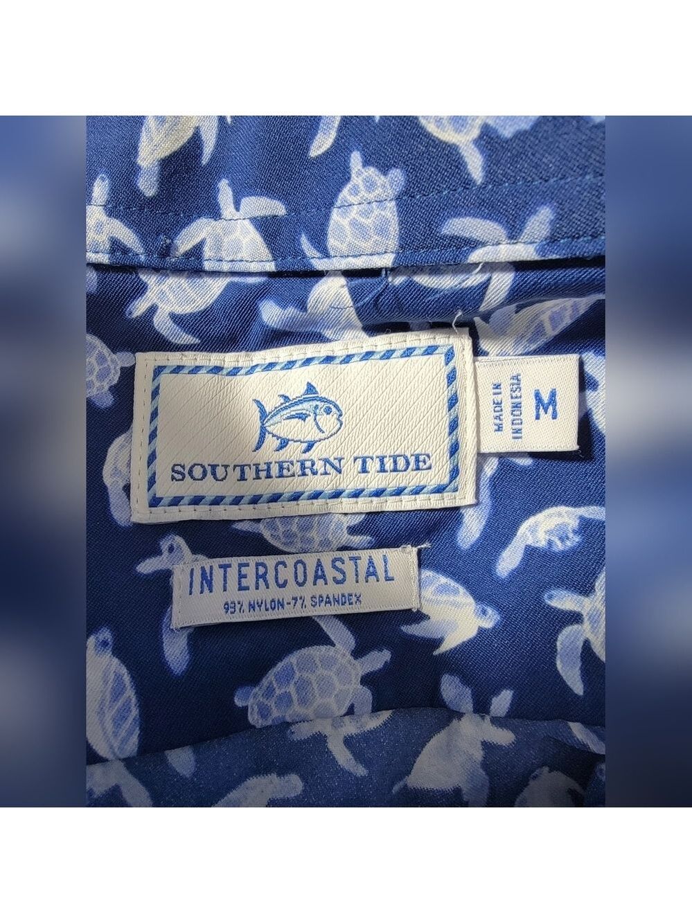Southern Tide Intercoastal Short Sleeve Button Shirt Mens Medium Blue Turtle - Picture 3 of 9